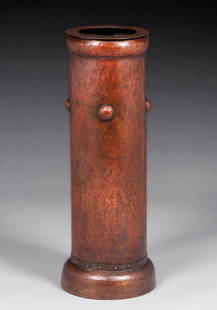 Stickley Brothers #181 Hammered Copper Umbrella Stand c1910: Stickley Brothers #181 Hammered Copper Umbrella Stand c1910. Signed with impressed "181". Color added to original patina. 26.25"h x 9.75"d. Spend $7500 or more at this auction and all of your SHIPPING