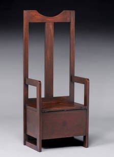 Arts & Crafts Oak Hall Seat c1910: Arts & Crafts Oak Hall Seat c1910. Unsigned. Color added to original finish. 45”h x 18”w x 12”d. Spend $7500 or more at this auction and all of your SHIPPING IS FREE within the lower