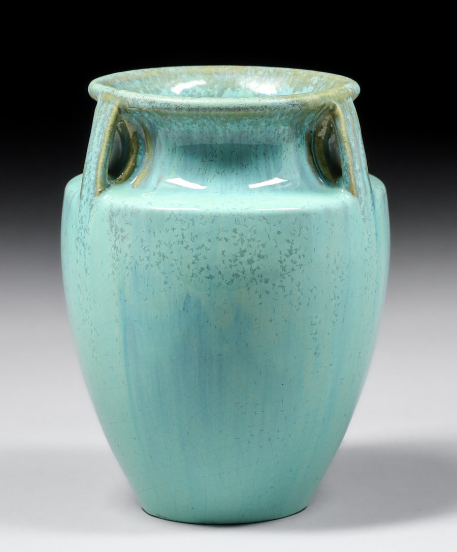Fulper Pottery #530 Three-Handled Light Green Vase c1920 (1 of 4)