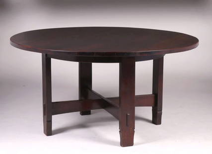 Early Gustav Stickley 60"d Table c1901: Early Gustav Stickley 60"d Table c1901. Unsigned (too early to be signed). Color added to original finish on top. 60"d x 30"h. This lot is just for the dining table. Spend $7500 or more at this auctio