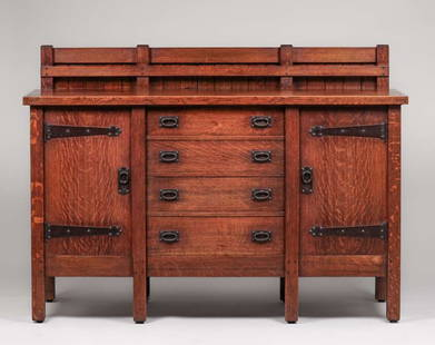 Gustav Stickley Classic Eight-Leg Sideboard c1910: Gustav Stickley Classic Eight-Leg Sideboard c1910. Signed. Excellent original finish. Provenance: From the Collection of Louie Anderson, Los Angeles. 70"w x 51"h x 25.25"d. Spend $7500 or more at this