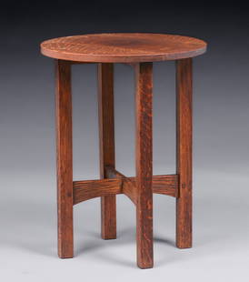 Gustav Stickley #604 Tea Table c1907: Gustav Stickley #604 Tea Table c1907. Signed. Worn original finish. 20"d x 26"h. Spend $7500 or more at this auction and all of your SHIPPING IS FREE within the lower 48 states. SHIPPING We box and sh