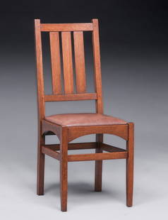 Gustav Stickley - Harvey Ellis Design Side Chair c1912: Gustav Stickley - Harvey Ellis Design Side Chair c1912. Signed. Original finish. 39"h x 17"w x 16"d. Spend $7500 or more at this auction and all of your SHIPPING IS FREE within the lower 48 states. SH