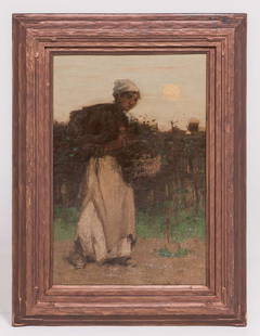 Thomas Austen Brown (1857-1924) "The Milkmaid" Scottish Oil Painting c1890s: Thomas Austen Brown (1857-1924) "The Milkmaid" Scottish Oil Painting c1890s. Signed. Excellent condition. 18"h x 12.25"w. Original frame 23 1/8"h x 17 1/8"w