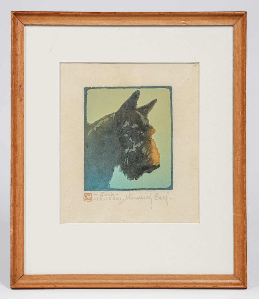 Heinrich Carl Color Scottish Terrier Woodcut "Jock" c1920 (1 of 4)