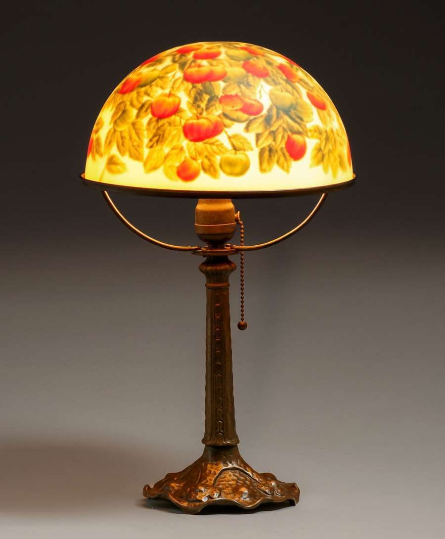 Arts & Crafts Reverse Painted Apple Blossom Lamp c1910s (1 of 6)
