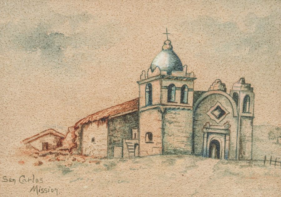 San Carlos Mission Watercolor c1910 (1 of 4)