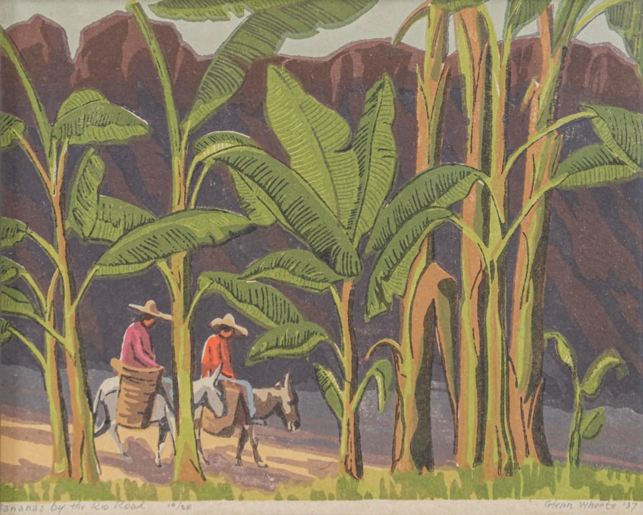 Glenn Wheete (1884-1965) Color Woodcut "Bananas by the Rio Road " 1937 (1 of 6)