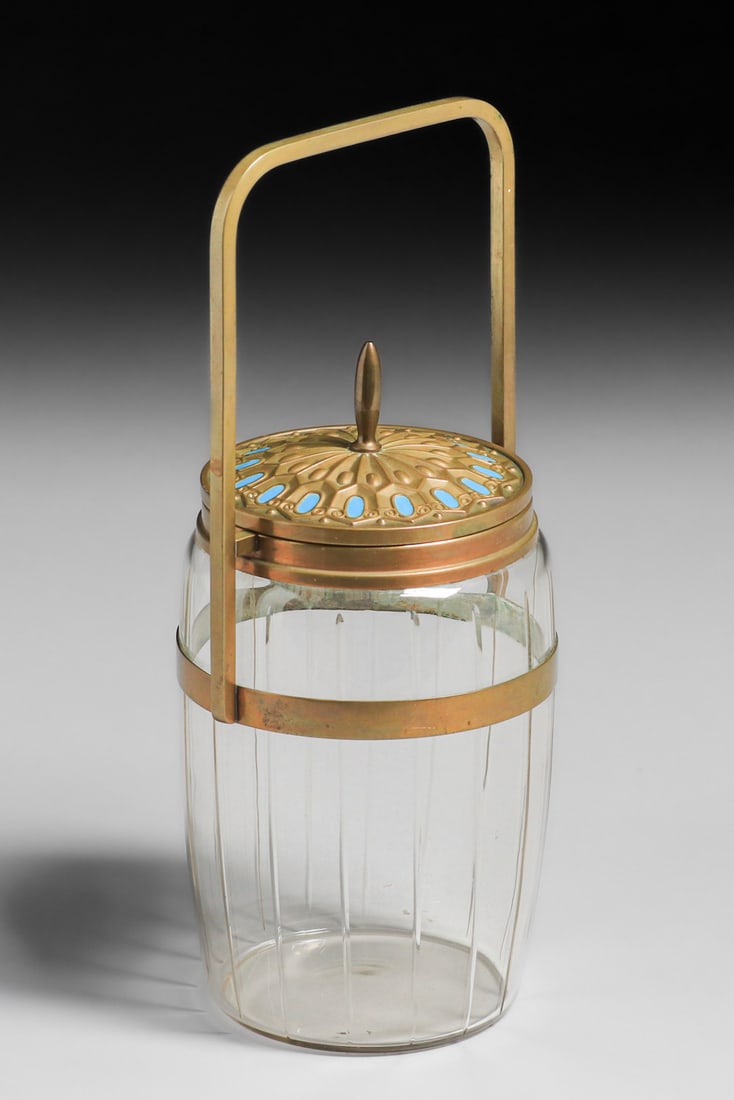 German Secessionist Enamel, Brass & Glass Biscout Jar c1905 (1 of 7)