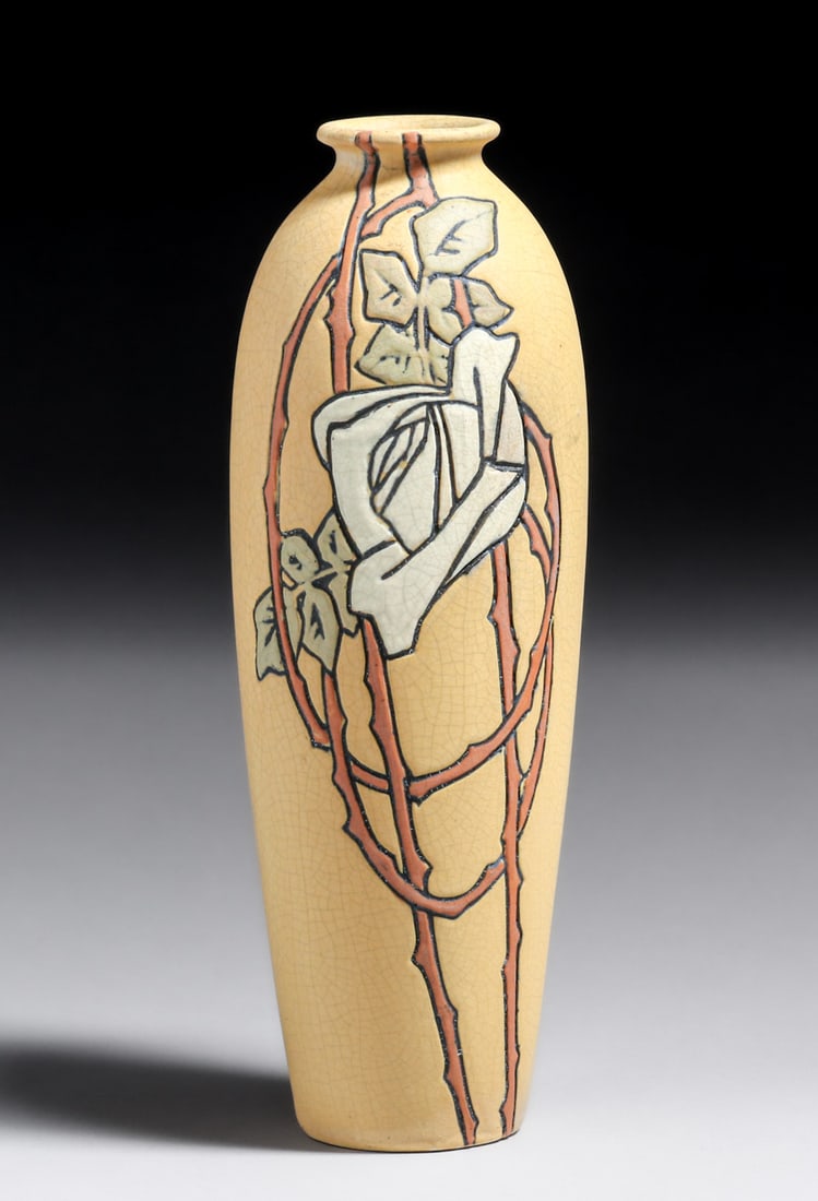 Weller Pottery Etched Mat Floral Vase c1910s (1 of 4)