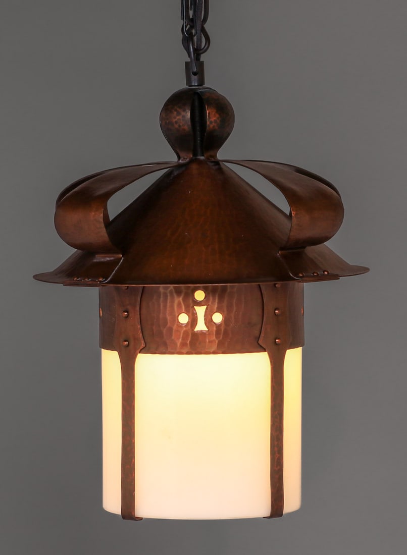 Contemporary Luke Marshall Gustav Stickley Hammered Copper Hanging Light c2010 (1 of 5)
