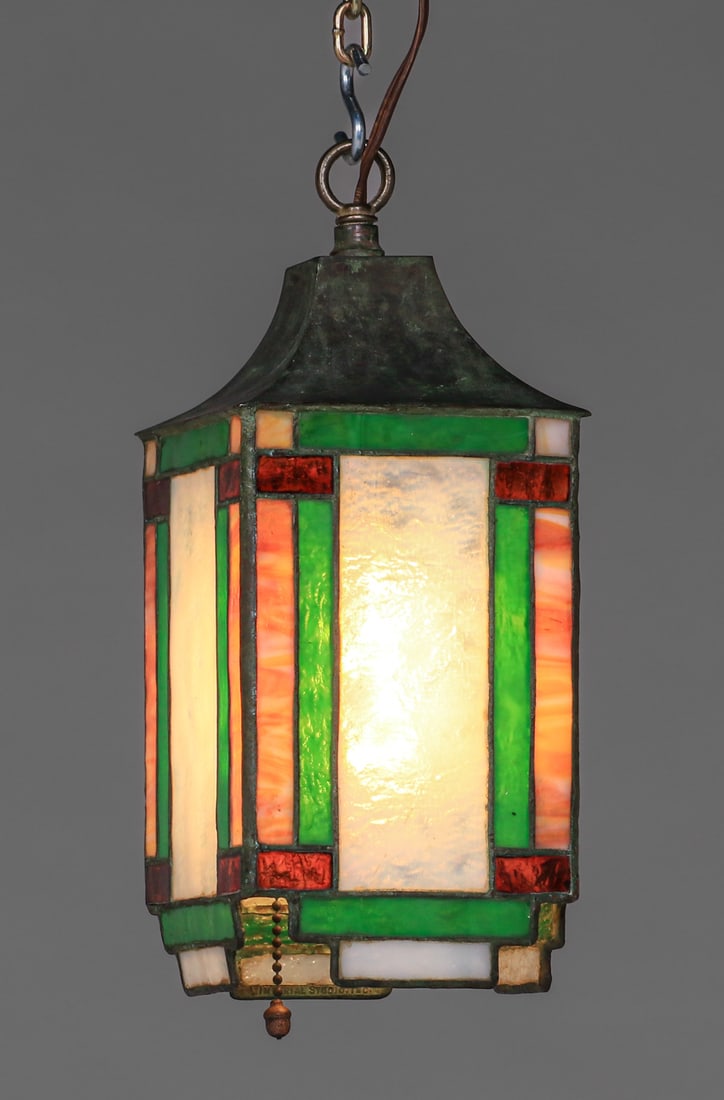 Arts & Crafts Leaded Glass Hanging Lantern c1910 (1 of 7)