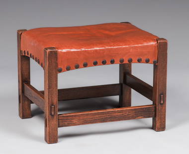 Gustav Stickley #300 Footstool c1907: Gustav Stickley #300 Footstool c1907. Signed. Excellent original finish. 20.25"w x 16.25"d x 15.5"h. Spend $7500 or more at this auction and all of your SHIPPING IS FREE within the lower 48 states. SH