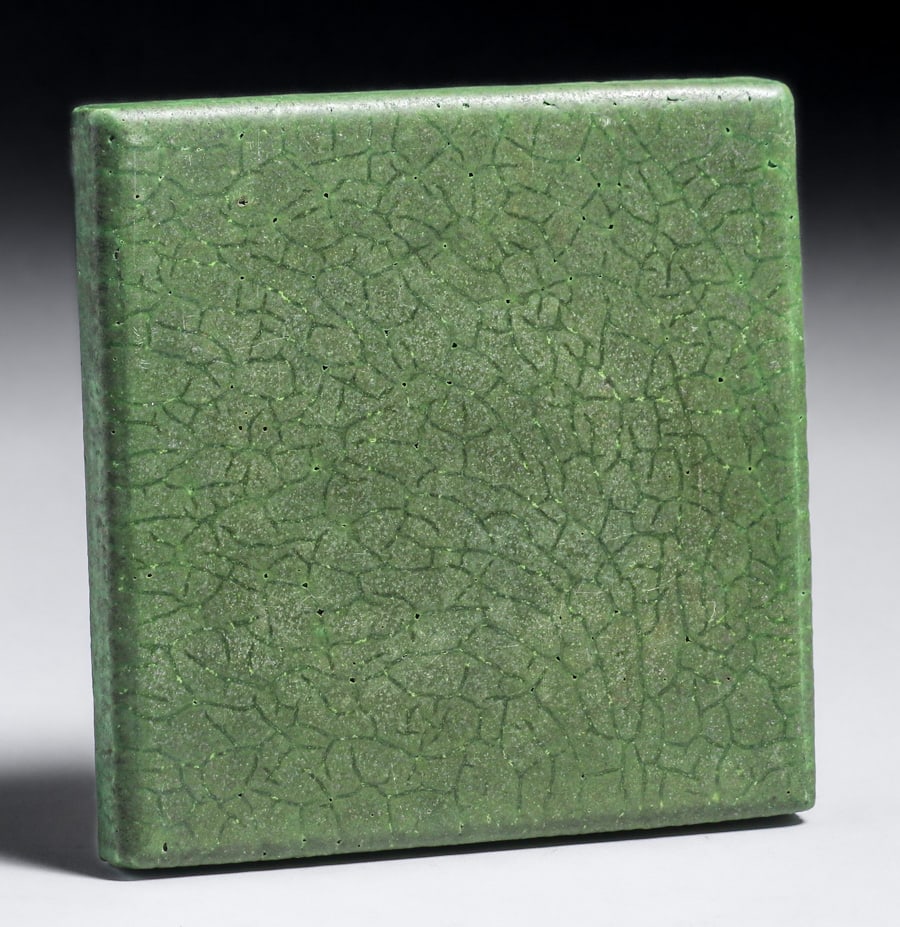 Grueby Pottery Matte Green Tile c1910 (1 of 4)