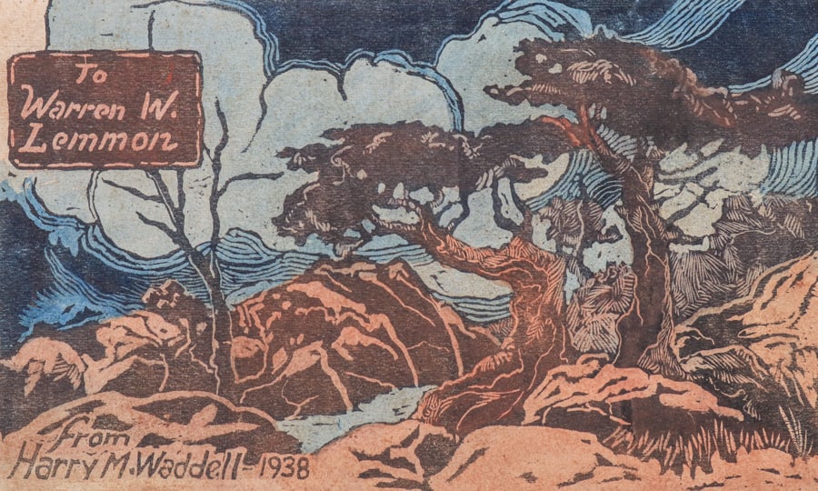 Harry Mann Waddell (1876-1956) Color Woodcut California Oaks 1938 (1 of 5)