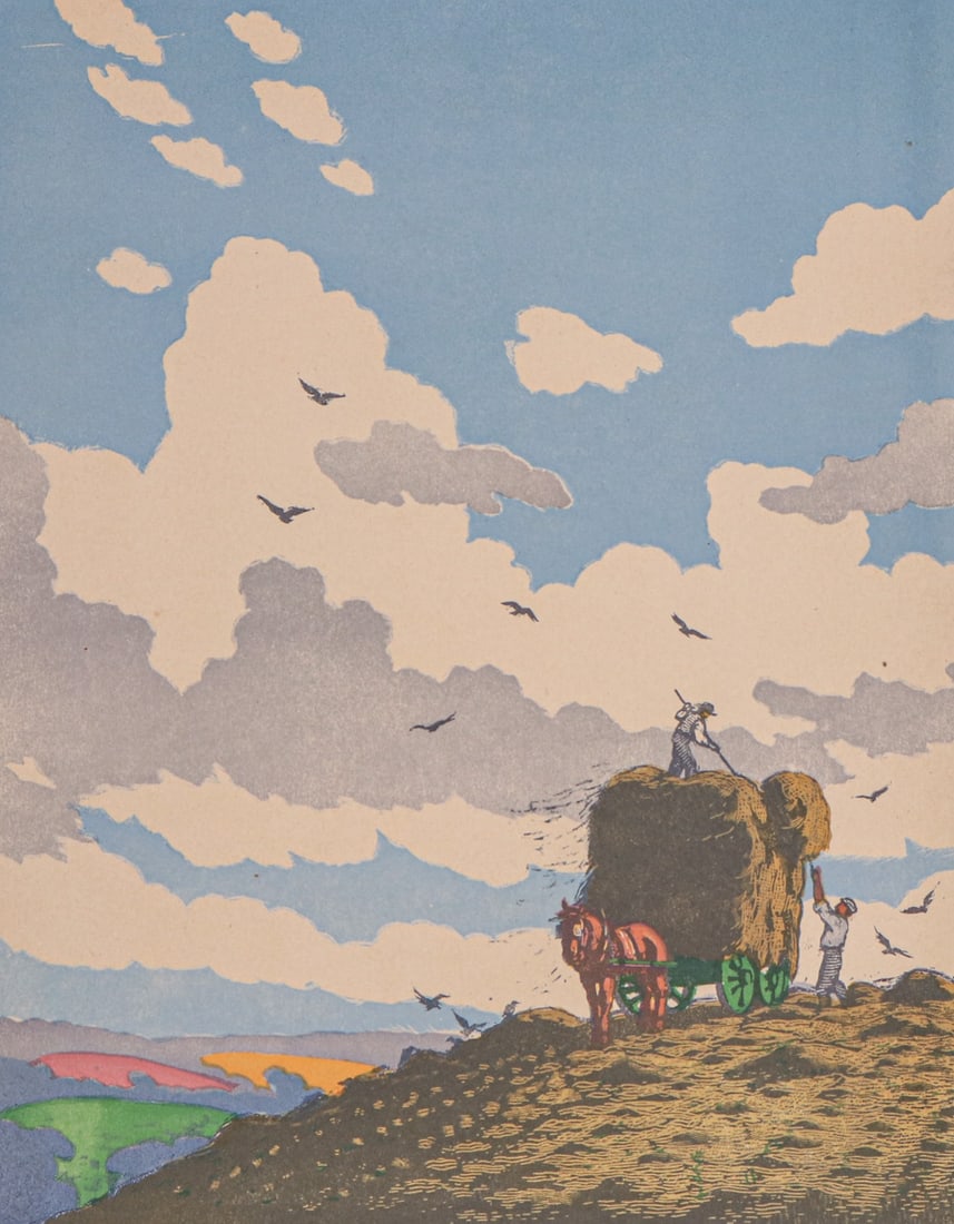 John Hall Thorpe (1874-1947) Color Woodcut “Haymakers?? c1920 (1 of 6)