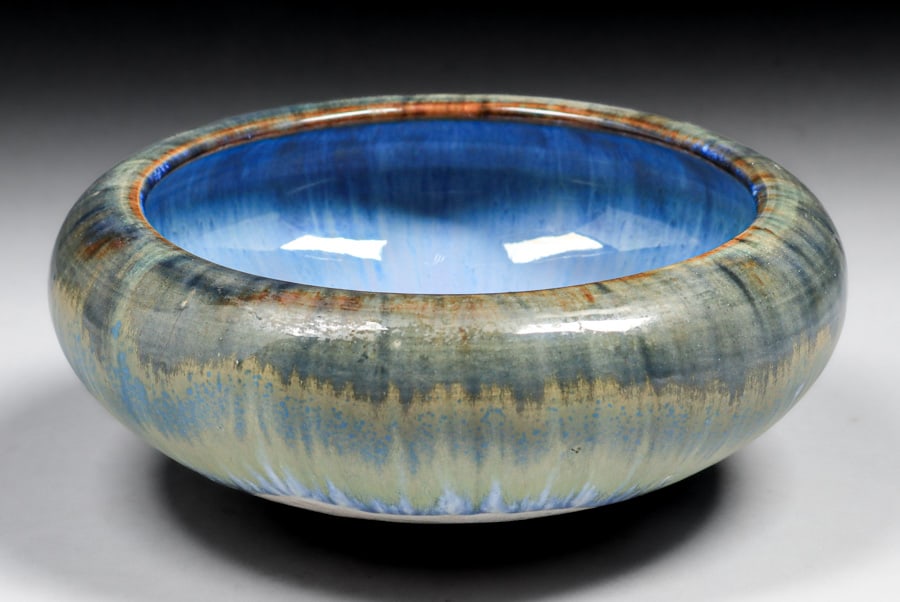 Fulper Pottery Cobalt Blue Flambe c1910: Fulper Pottery Cobalt Blue Flambe c1910. Signed. Perfect condition. 7.5"d x 3.25"h. Spend $7500 or more at this auction and all of your SHIPPING IS FREE within the lower 48 states. SHIPPING We box and
