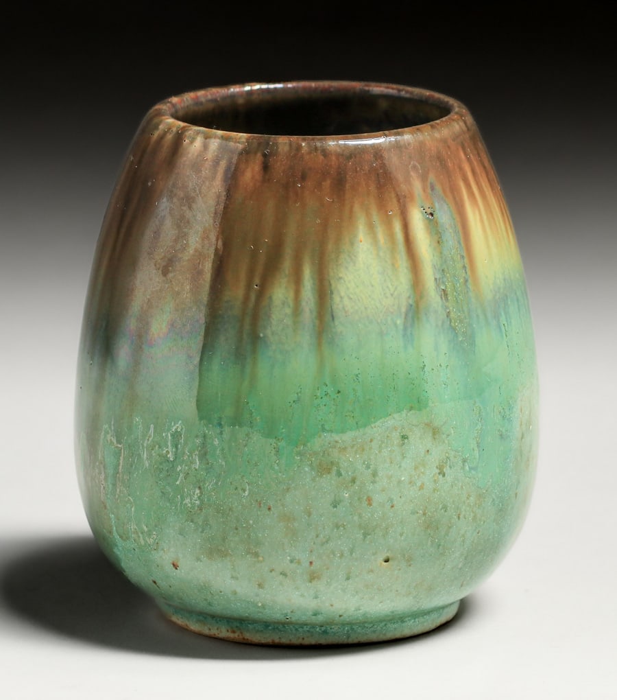 Small Fulper Pottery Cucumber Green Flambe Vase c1910s (1 of 4)