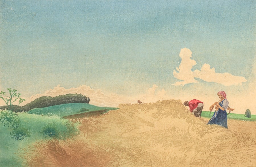 Leo Frank (1884-1959) Color Woodcut Grain Harvest "Kornernte" c1920 (1 of 6)