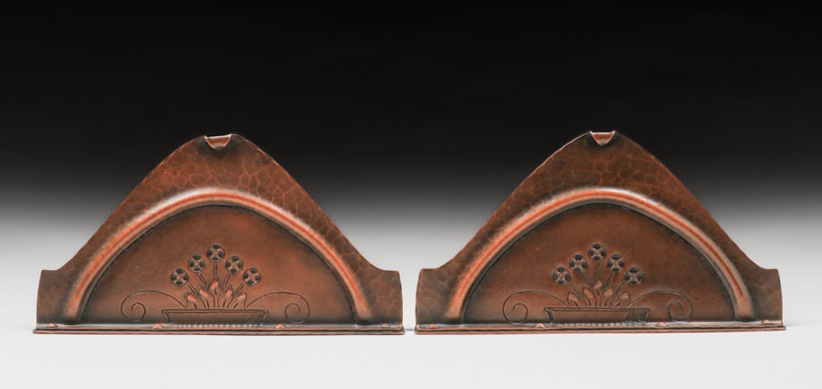 Roycroft Secessionist Flowers Hammered Copper Bookends c1915 (1 of 6)