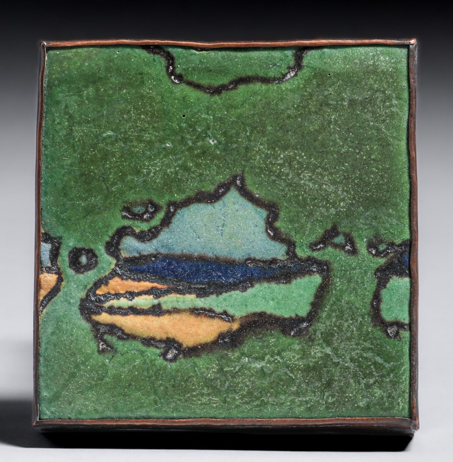Dirk van Erp Hammered Copper Framed Grueby Tile c1910 (1 of 4)
