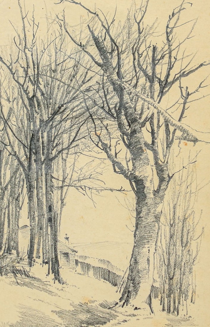 Albert Valentien (1862-1925) Pencil Drawing "Winter's Day" 1891. (1 of 6)