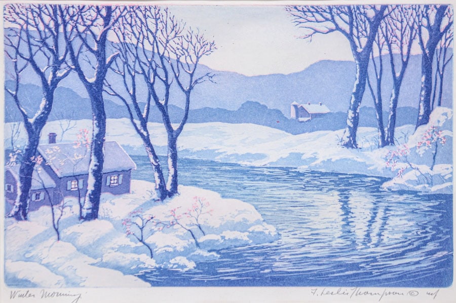 Floyd Leslie Thompson (1889-1965) Color Etching Aquatint "Winter Morning" c1944 (1 of 6)