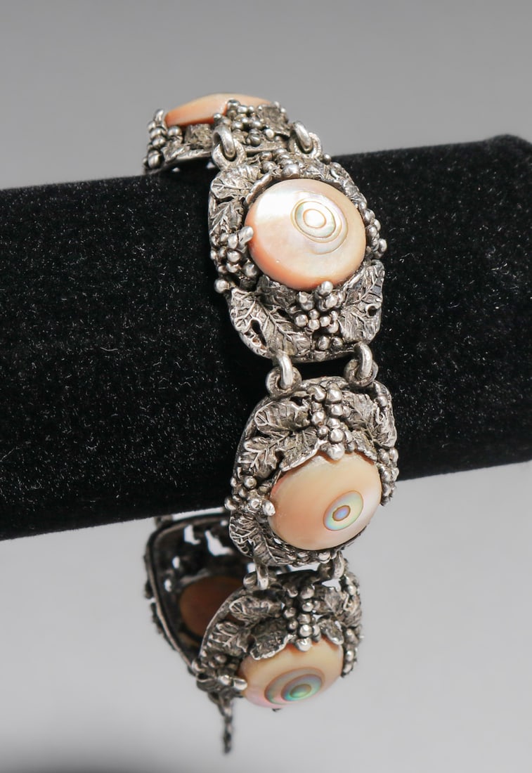 Arts & Crafts Period Sterling Silver & Abalone Bracelet c1910 (1 of 9)