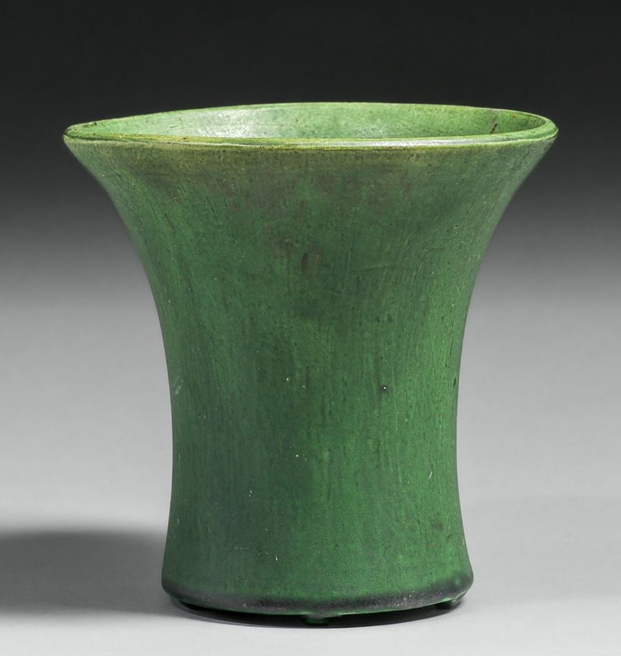 Cambridge Art Pottery Matte Green Flared Vase c1910 (1 of 4)