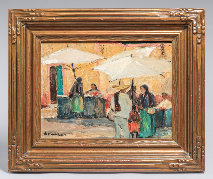 Orrin White (1883-1969) Mexican Market Painting c1920 (1 of 6)