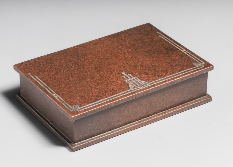 Silvercrest Sterling on Bronze Humidor Box c1920s: Silvercrest Sterling on Bronze Humidor Box c1920s. Signed. Excellent new patina. 9.25"w x 6 3/8"d x 2.25"h. Spend $7500 or more at our two day auction and all of your SHIPPING IS FREE within the lower