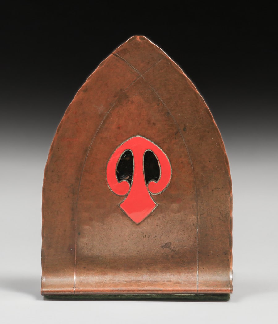 Craftsman Studios Hammered Copper & Enamel Single Bookend c1930 (1 of 4)
