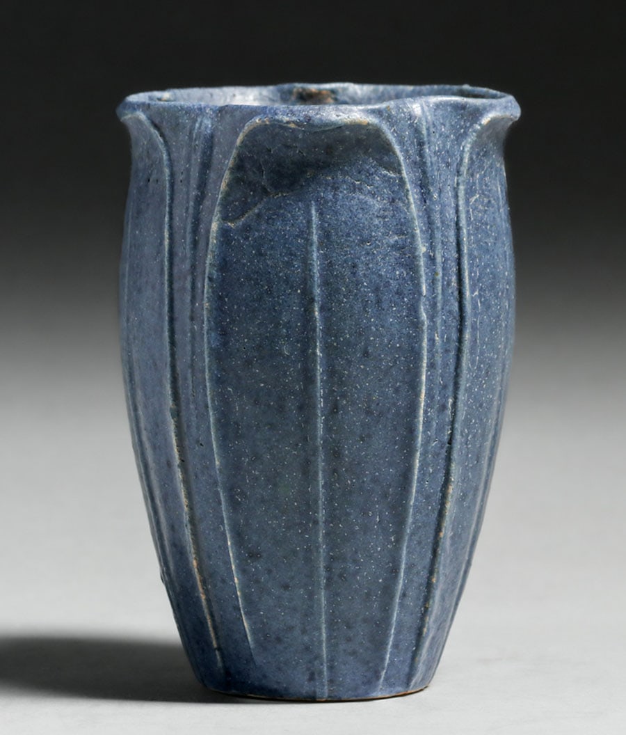 Grueby Pottery Matte Blue Vase c1910 (1 of 4)