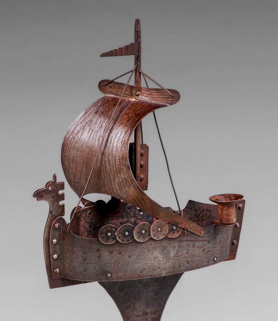 Goberg - German Hand-Forged Iron Viking Ship Standing Ashtray c1905 (1 of 5)