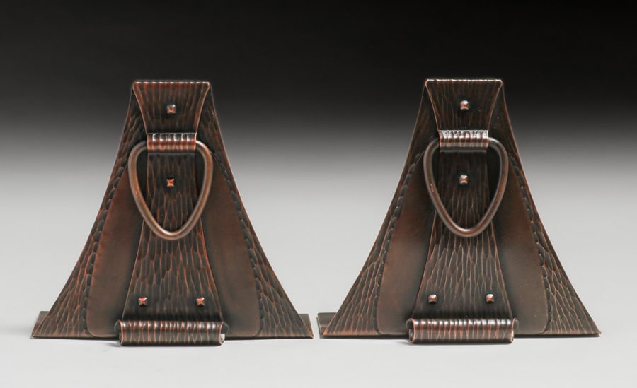 Roycroft Hammered Copper Loop-Handle Bookends c1920s (1 of 4)
