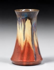 Fulper Pottery Mirror Black & Mahogany Flambe Drip Vase c1910s