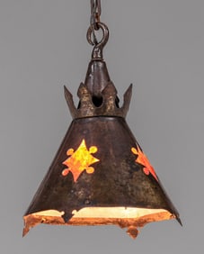 Samuel Yellin Iron & Mica Hanging Light c1920