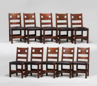 Rare Limbert Set of 10 Cutout Dining Chairs c1910