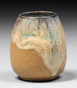 Fulper Pottery Caramel Drip over Matte Mustard Vase c1910