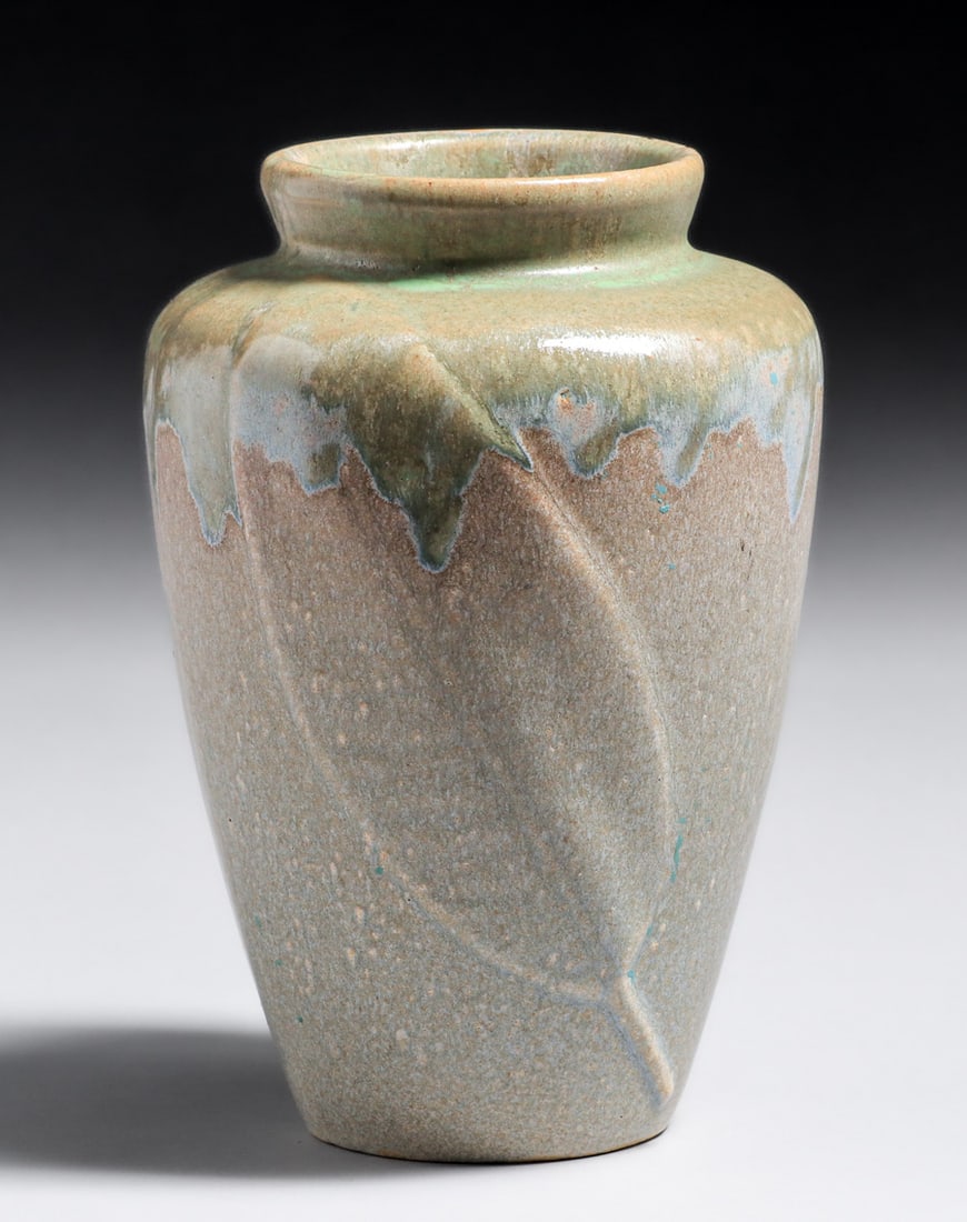 Zanesville Stoneware Co Green Drip Vase c1920s: Zanesville Stoneware Co Green Drip Vase c1920s. Unsigned. Perfect condition. 8"h x 5.25"d. Spend $7500 or more at our two day auction and all of your SHIPPING IS FREE within the lower 48 states. SHIPP