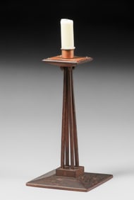 Charles Rohlfs Oak & Copper Candlestick c1905