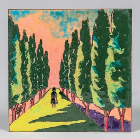 Arthur Wesley Dow Inspired Enamel Plaque c1920s