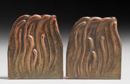 Jauchens Olde Copper Shop - San Francisco Hammered Copper Eucalyptus Form Bookends c1915
