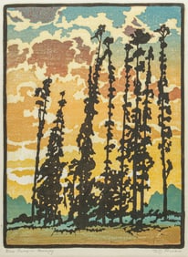 William Rice (1873-1963) Color Woodcut "Blue Gums - Berkeley" c1917