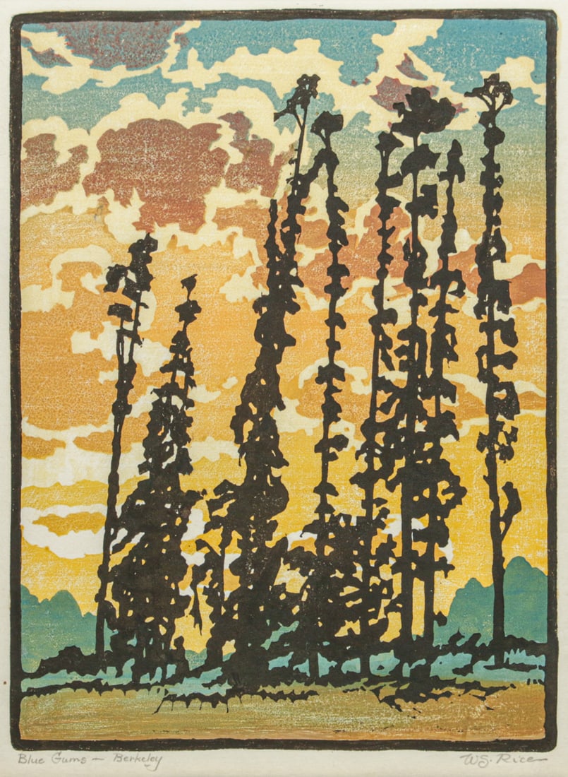 William Rice (1873-1963) Color Woodcut "Blue Gums - Berkeley" c1917 (1 of 6)