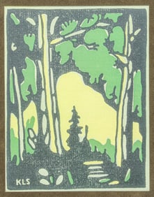 Pacific Northwest Color Woodcut c1920