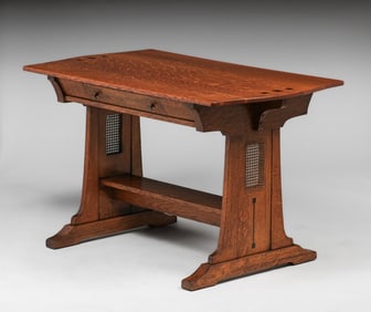 Limbert Ebon-Oak One-Drawer Trestle Table c1912
