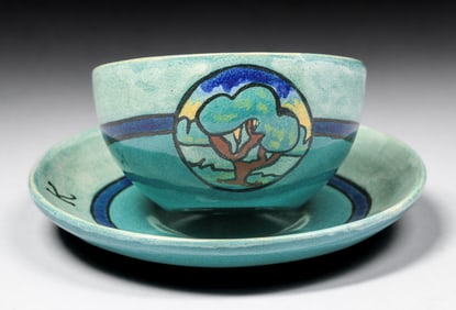 Paul Revere Pottery Oak Tree Cup & Saucer c1920s