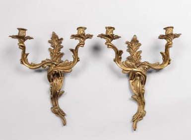 Glo-Mar Art Works NY Arthur von Frankenberg Pair Brass Candle Sconces c1930s