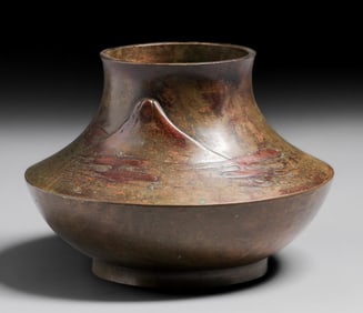 Japanese Meiji Period Bronze Mt Fuji Jardiniere c1910